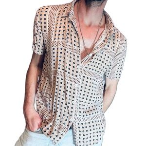 Vintage Pink Retro Flower Power Casual Button Down Shirt | Size Medium